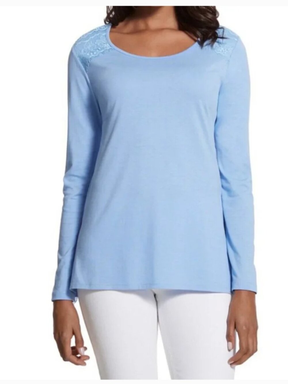 Chico's Blue Lillian Lace Yoke Top size 1